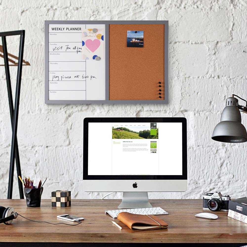 Bacheca Memo Lavagna Magnetica Bianca e Sughero Combinata 60x40cm Casa Ufficio