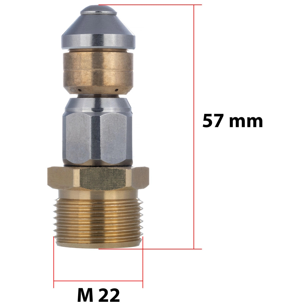 Ugello Rotante M22 350 Bar – Acciaio Inox e Ottone | Pressione Max 350 Bar, Temp. Max 155°C