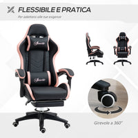 Sedia da Gaming Ergonomica 65x65x121-129 cm in Similpelle Rosa e Nero