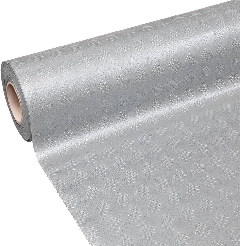 Tappeto Gomma Copri Pavimento 140x800 cm Effetto Lamiera Zerbino Antiscivolo Isolante Robusto Grigio