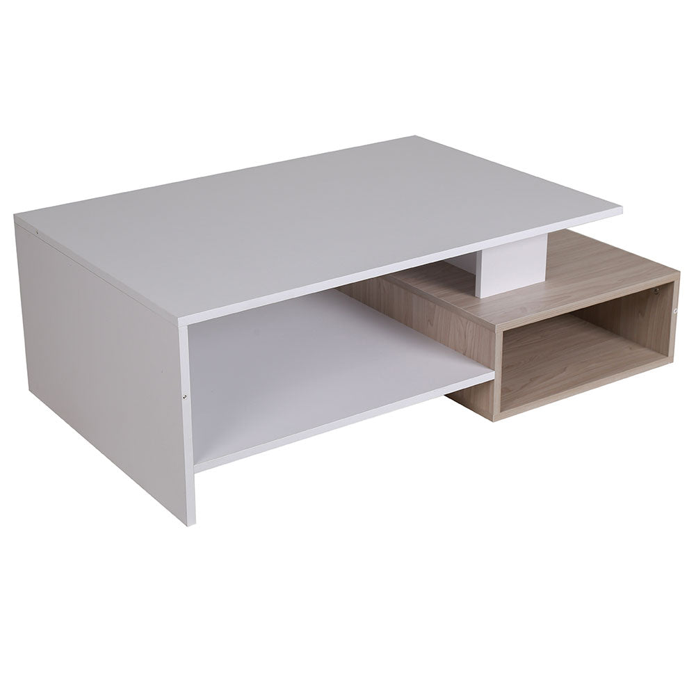 Tavolino Divano Salotto Rettangolare Design Moderno Legno 4 Ripiani Bianco Oak