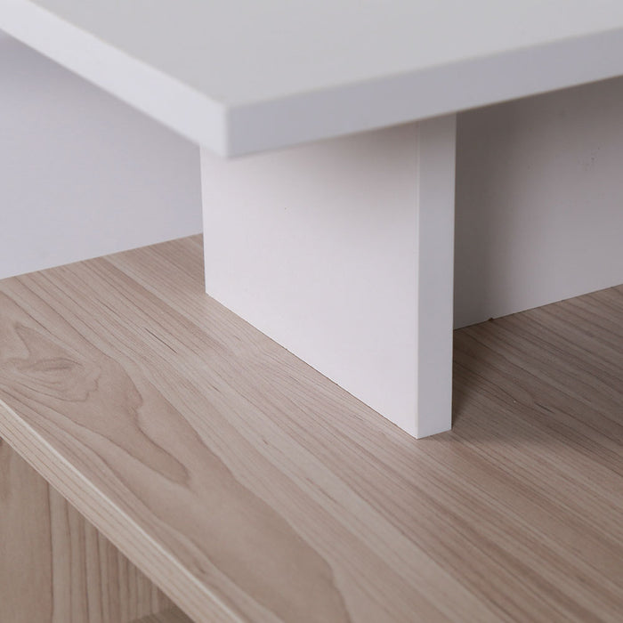 Tavolino Divano Salotto Rettangolare Design Moderno Legno 4 Ripiani Bianco Oak