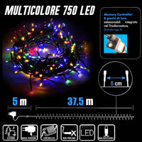 Catena Luminosa 750 Luci LED Lucciole Multicolore Controller 8 Funzioni Esterno