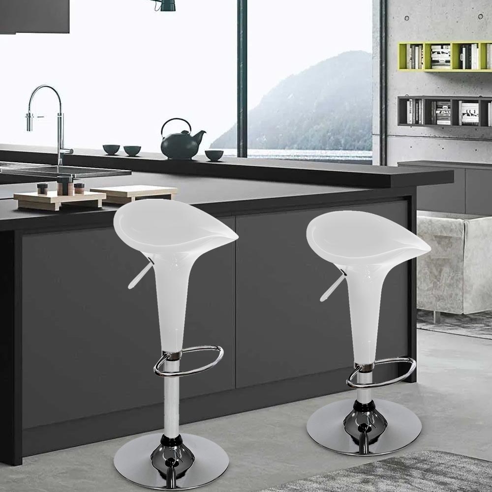 Set 2 Sgabelli Cucina Regolabile Acciaio e ABS Sgabello Girevole Bianco Casa Bar