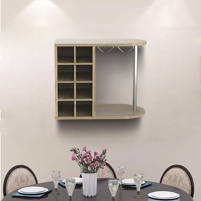 Scaffale Bar Cantinetta Vino Parete Legno Cantina 8 Posti + Porta Calici Querci