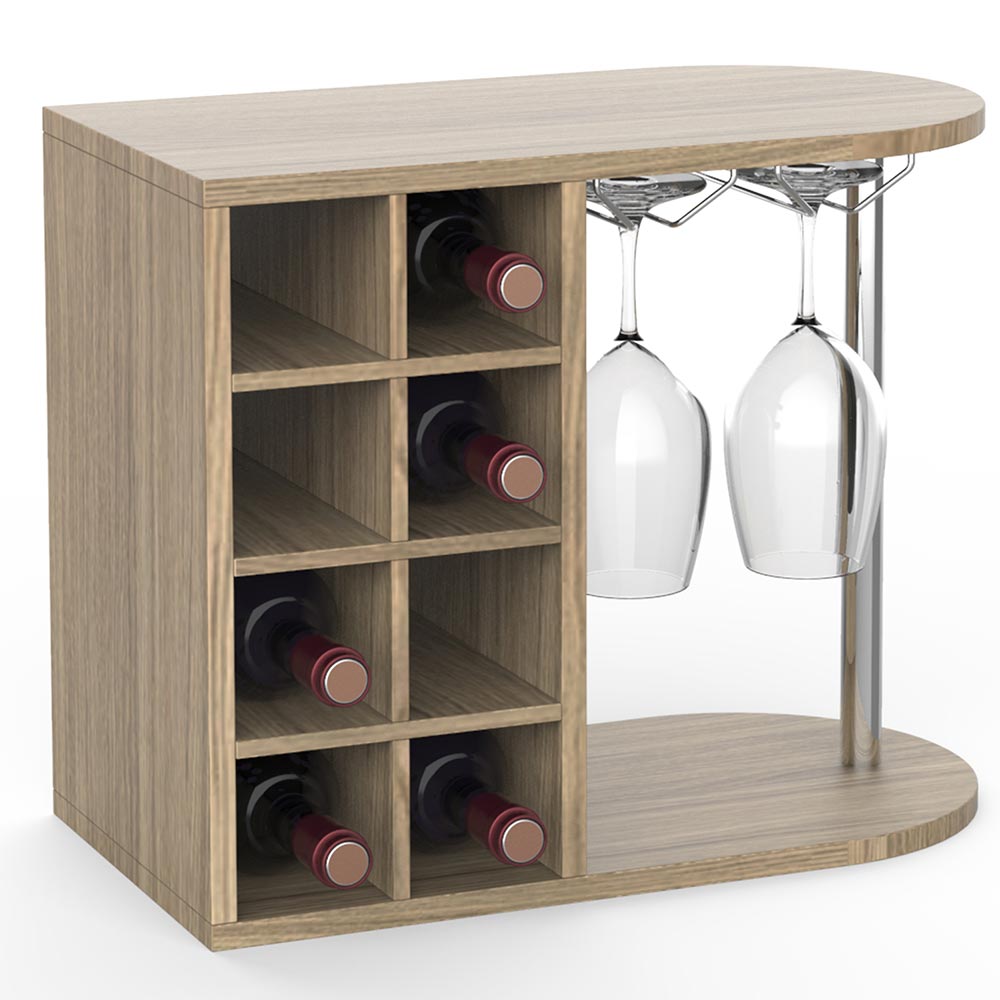 Scaffale Bar Cantinetta Vino Parete Legno Cantina 8 Posti + Porta Calici Querci