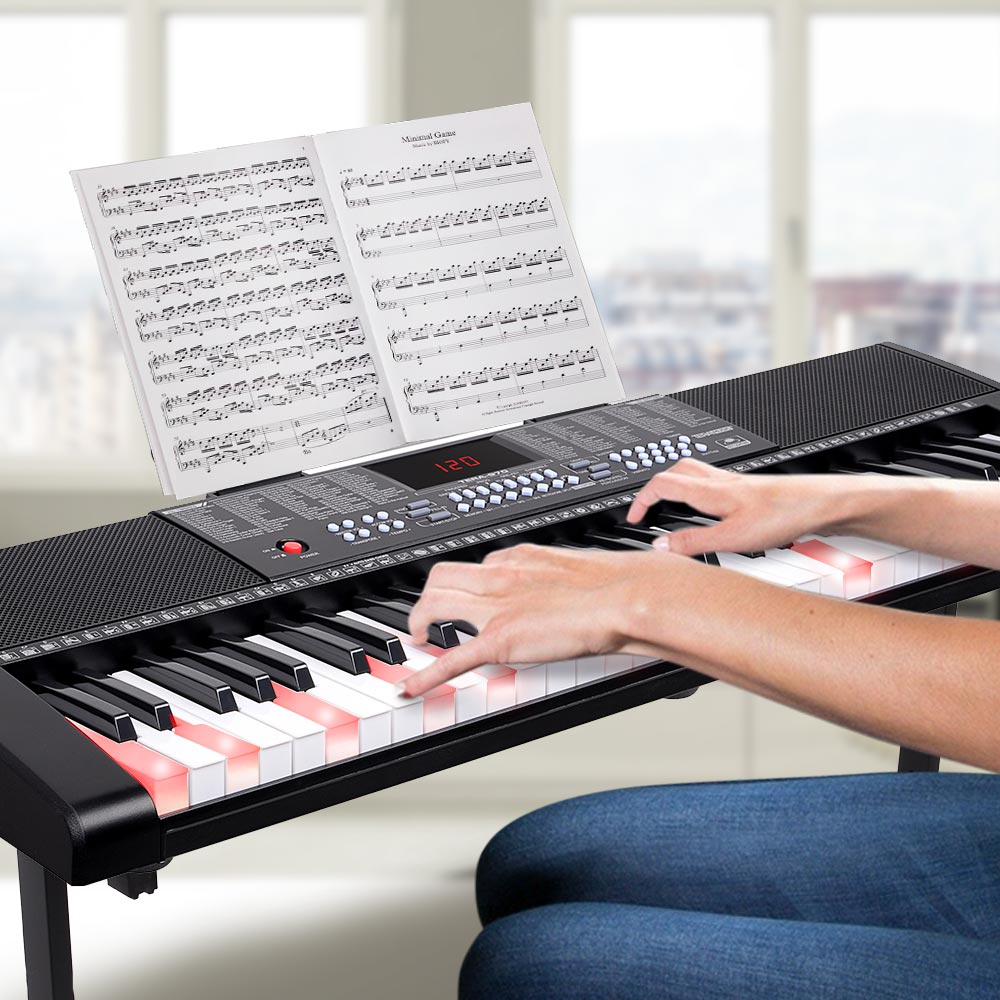 Tastiera Musicale Pianola Elettronica 61 Tasti Luminosi con Supporto e Sgabello