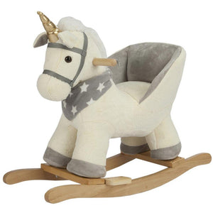 Unicorno Dondolo Cavalluccio Cavalcabile Peluche Bambini con Effetti Sonori Beig