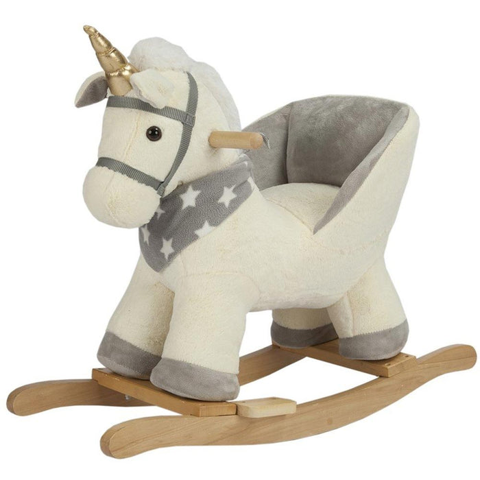Unicorno Dondolo Cavalluccio Cavalcabile Peluche Bambini con Effetti Sonori Beig
