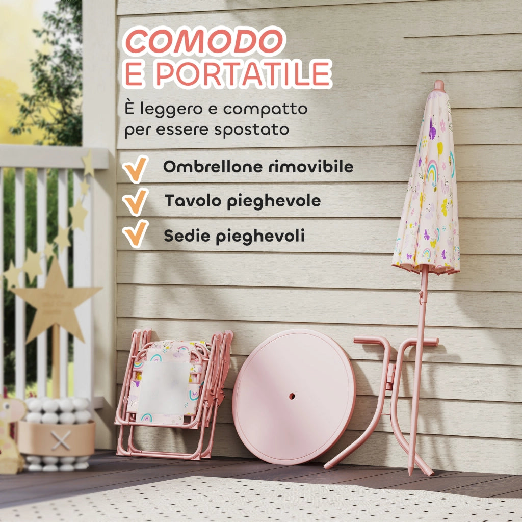 Set da Giardino Bambini con Tavolino Rotondo e 2 Sedie Pieghevoli ¨C zephmum ¨C Rosa