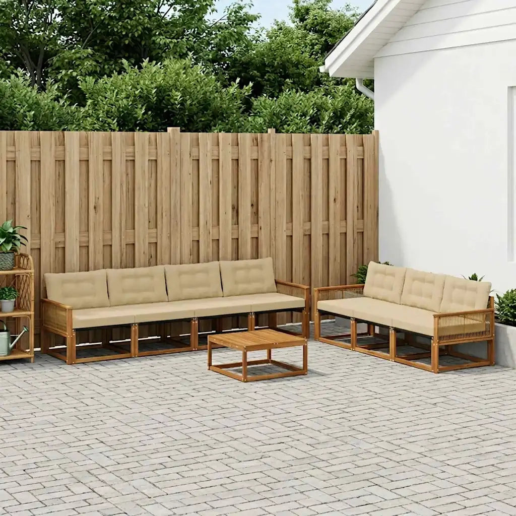 Set di divani da esterno con cuscino 8 pcs Naturale e Beige 3381301