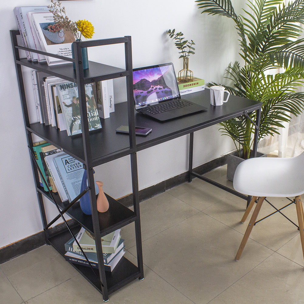 Scrivania Libreria Tavolo Porta PC Computer Metallo Legno Ufficio Casa Nero