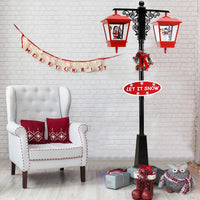 Lampione Natale con Luce LED Scena Natalizia Neve Motorizzata Musica 188cm Nero