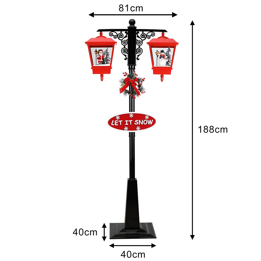 Lampione Natale con Luce LED Scena Natalizia Neve Motorizzata Musica 188cm Nero