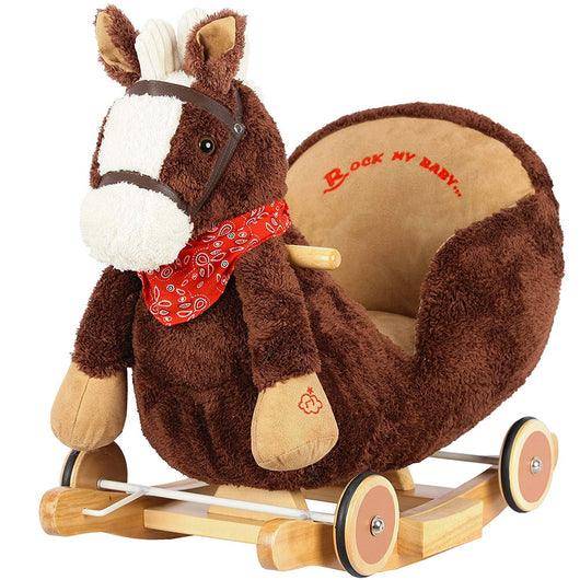 Cavallo a dondolo in legno con ruote Poni Cavalluccio Poltroncina Marrone Scuro