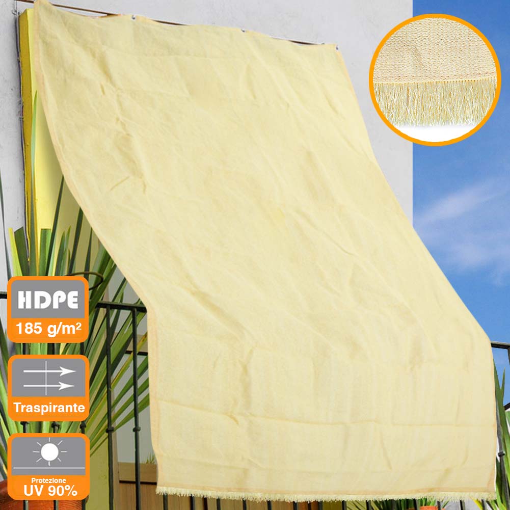 Tenda da Sole Telo Parasole 280x295 in HDPE con Anelli per Balcone Veranda Beige
