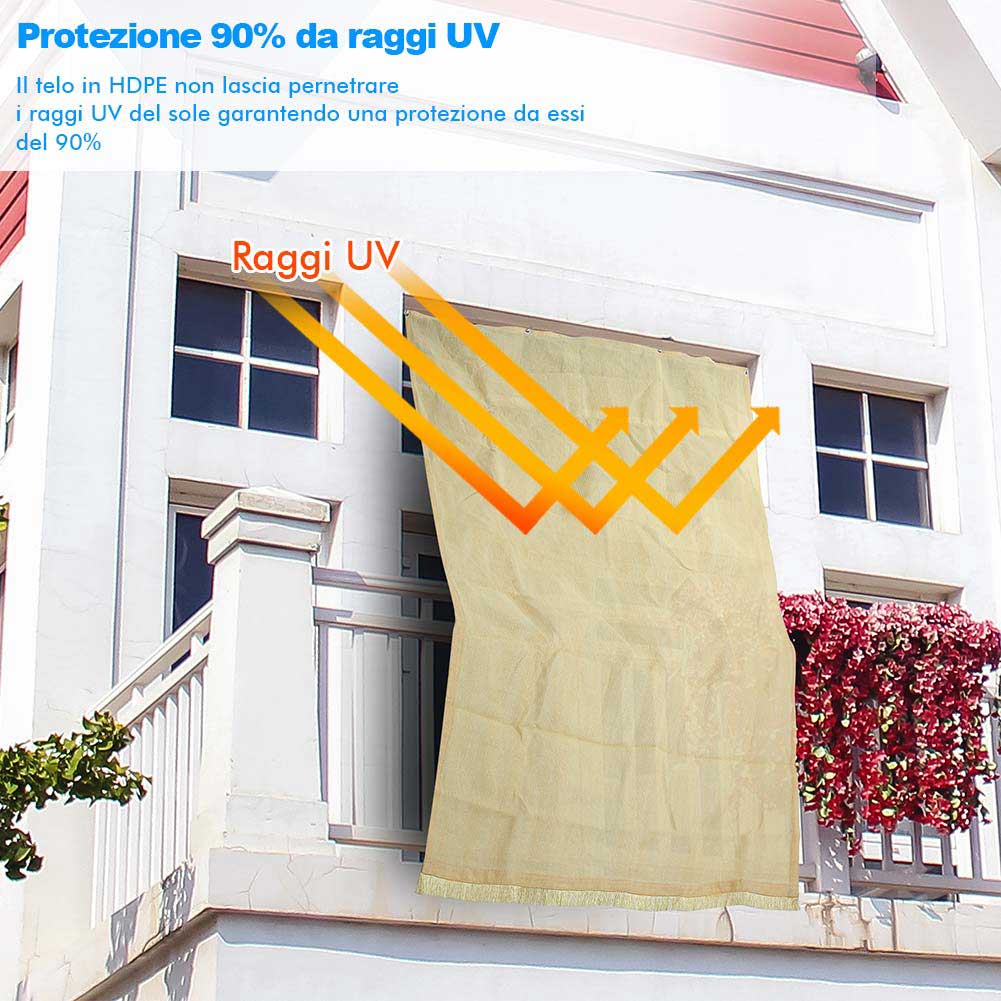 Tenda da Sole Telo Parasole 280x295 in HDPE con Anelli per Balcone Veranda Beige