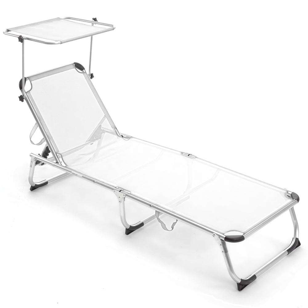 Lettino Prendisole con Tettuccio Parasole Sdraio Mare Bianc Alluminio Pieghevole