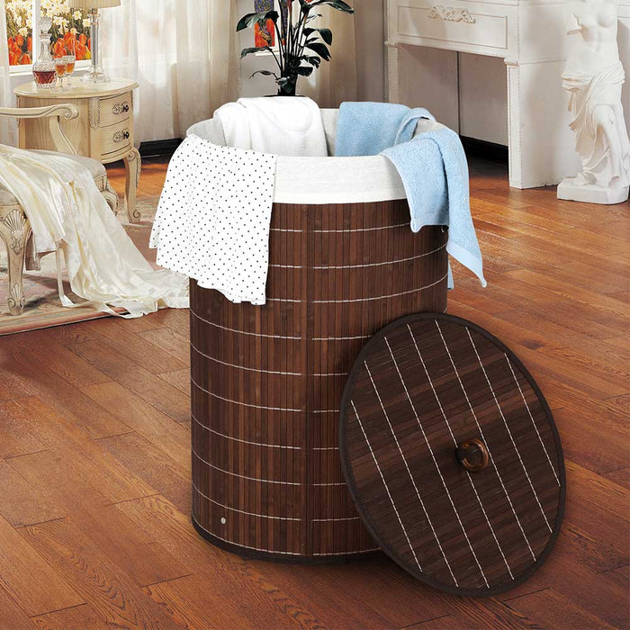 Cesto Biancheria Sporca Pieghevole in Bambu e Tessuto Portabiancheria Marrone