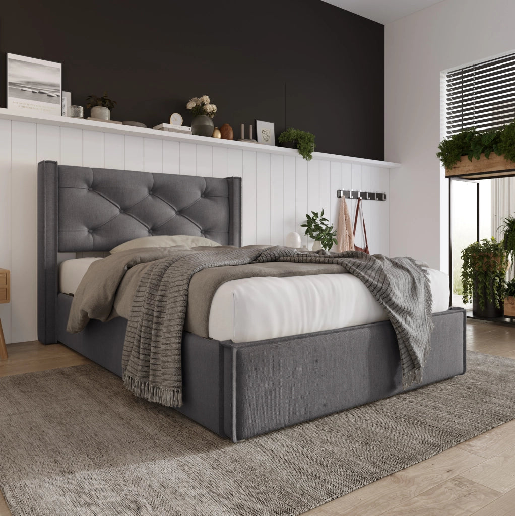 Letto singolo imbottito 90x200 cm grigio con contenitore