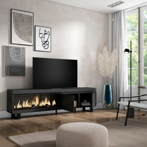 Mobile TV Soggiorno, 208x35x57cm, Per TV fino a 80", Camino elettrico XXL, Design industriale, Nero RF3258