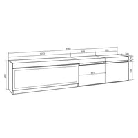 Mobile TV Soggiorno, 208x35x45cm, Per TV fino a 80", Camino elettrico XXL, da appendere, Nero RF3261