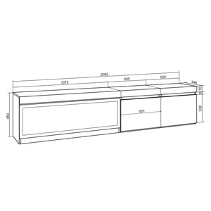 Mobile TV Soggiorno, 208x35x45cm, Per TV fino a 80", Camino elettrico XXL, da appendere, Nero RF3261