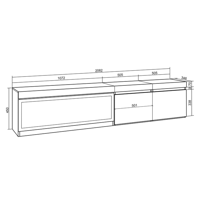 Mobile TV Soggiorno, 208x35x45cm, Per TV fino a 80", Camino elettrico XXL, da appendere, Nero RF3261