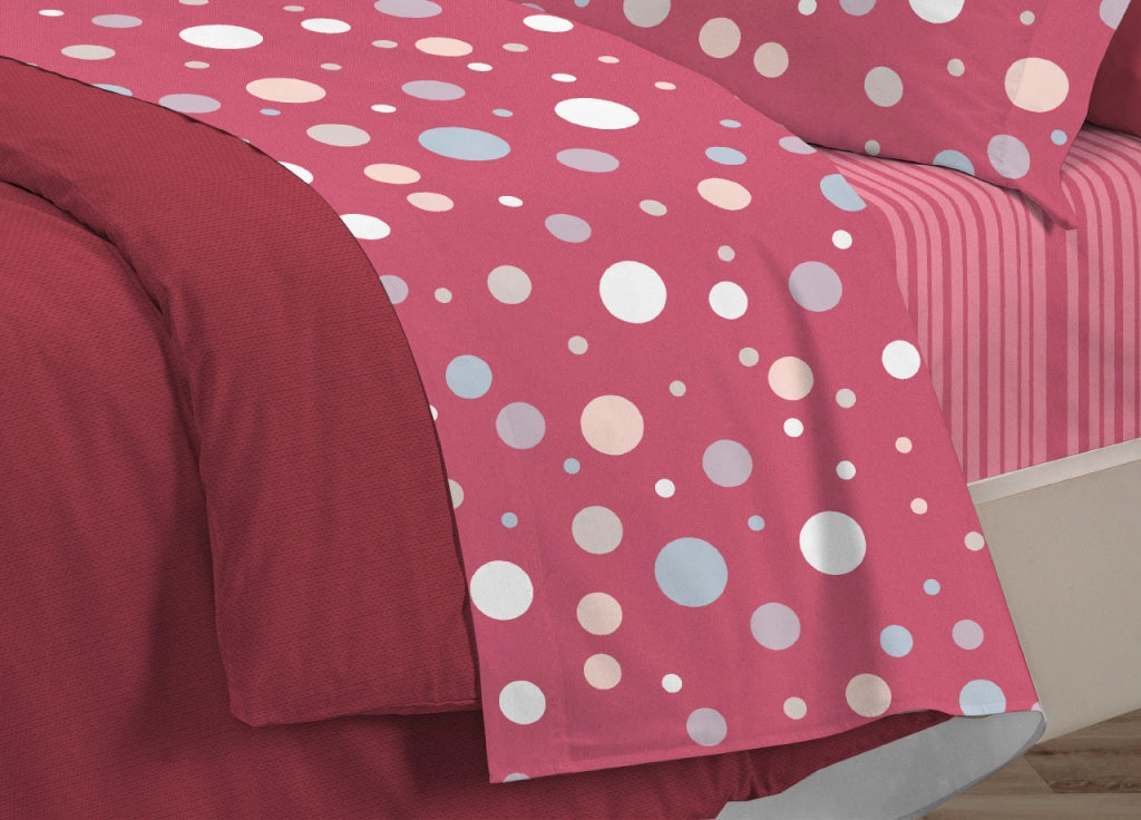 Completo Lenzuola Letto 100% Cotone Made Italy 3027 Disegno La Palla - Matrimoniale - Rosso
