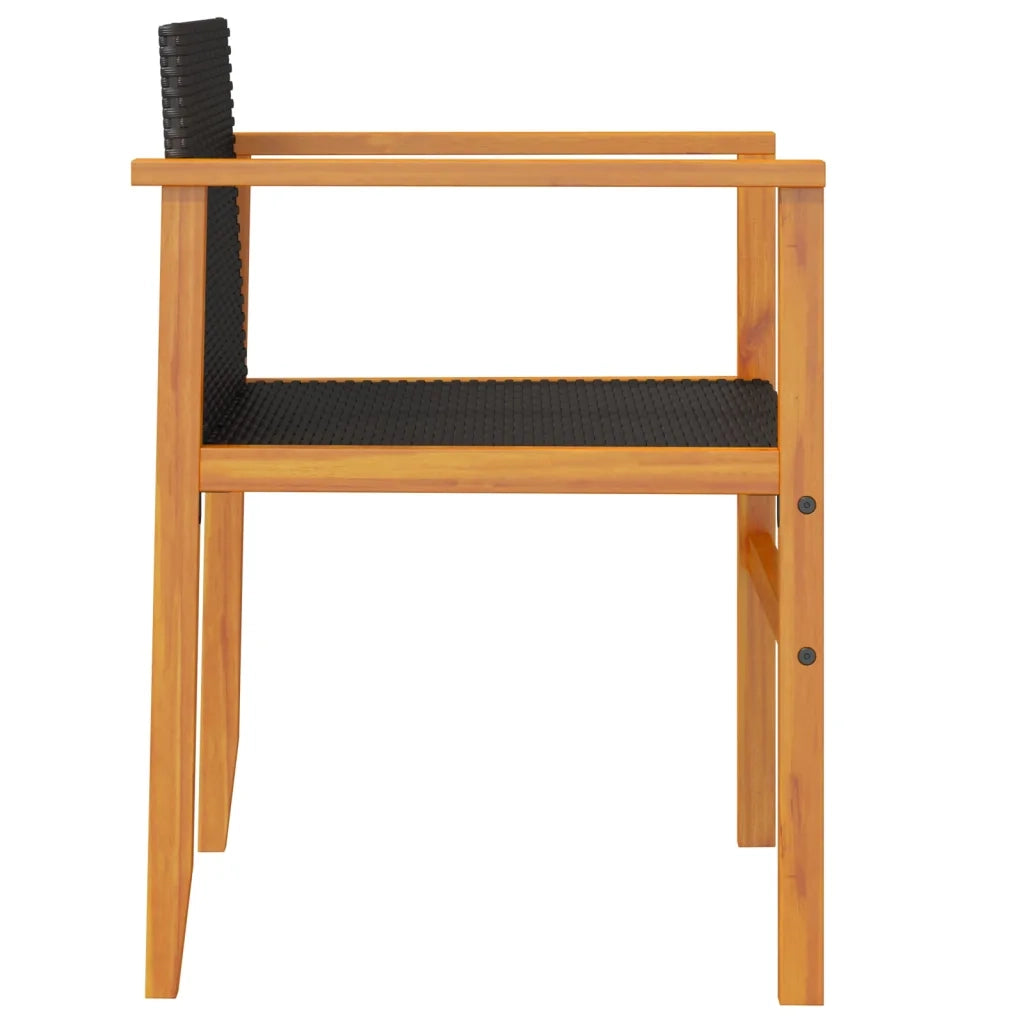 Sedie da Giardino 2 pz | Sedie da Esterno Nere in Polyrattan e Legno Massello