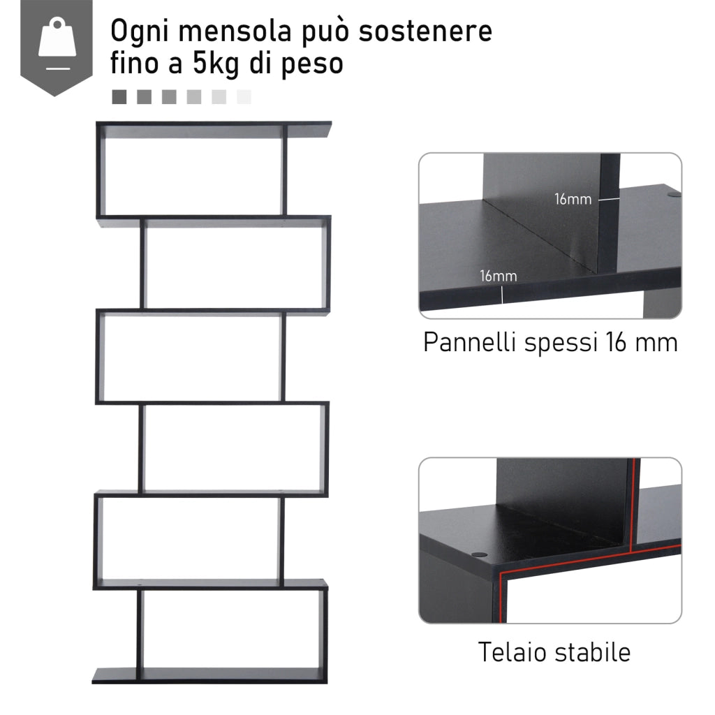 EasyComfort Libreria Legno Design Moderno con 6 Ripiani 80 × 23 × 192cm Nero