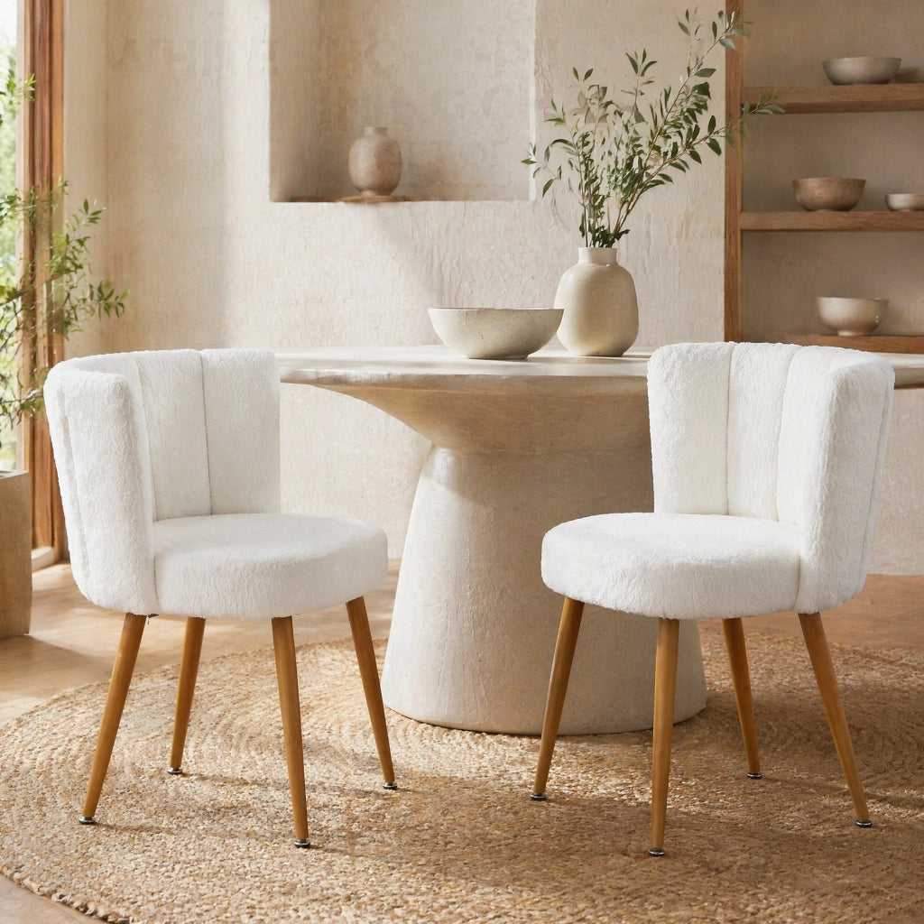 SEDIA Set da 2 pezzi Schienale ergonomico 64x40x58 cm Bianco Tessuto Teddy