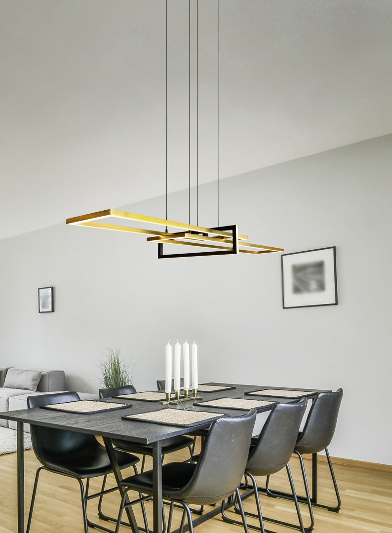 Lampada a sospensione LED, metallo, ottone satinato, 110x150x40 cm, Salinas