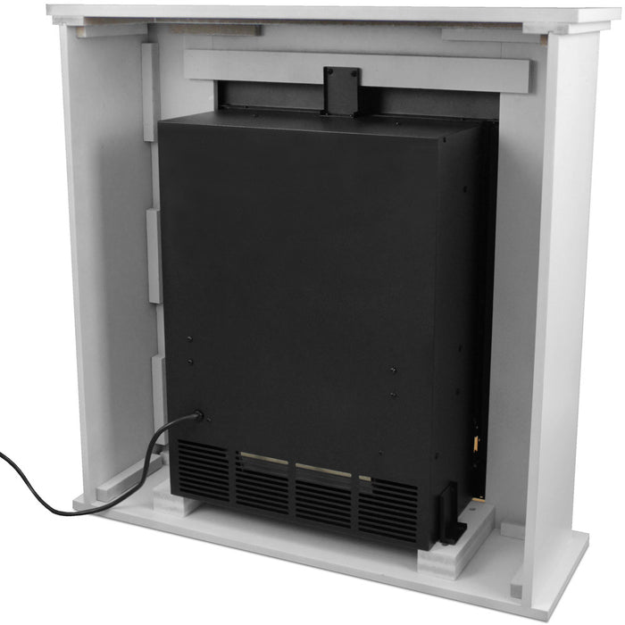 Camino Elettrico Da Terra Caminetto Lugano 1800W Effetto Fuoco + Cornice Bianca
