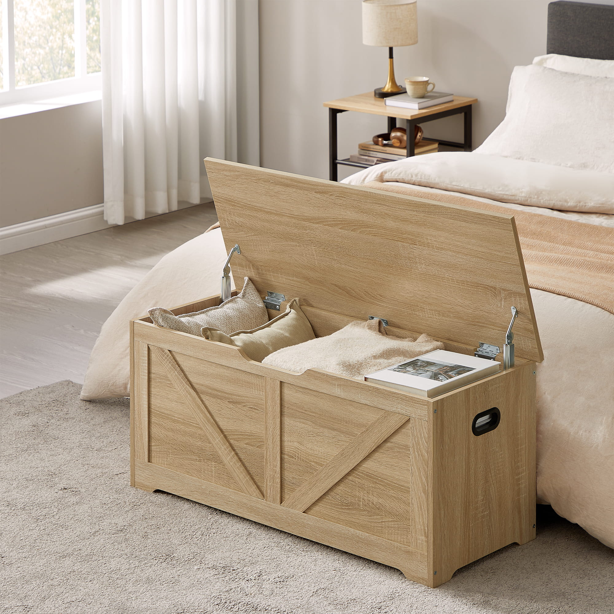 Cassettiera Valora - Rovere Sonoma con maniglie e coperchio incernierato