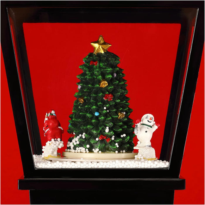 Lampione Natale con Luce LED Scena Natalizia Motorizzata Neve Musica 180 cm Nero