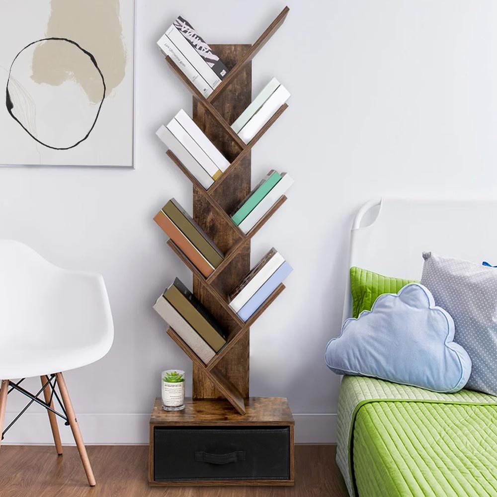 Libreria Design Moderno Industriale Scaffale 10 Ripiani con Cassetto Tessuto