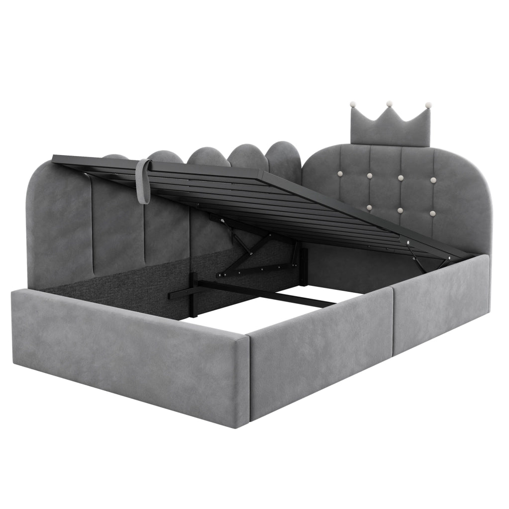 Letto da giorno 90x190 cm con contenitore idraulico; velluto grigio