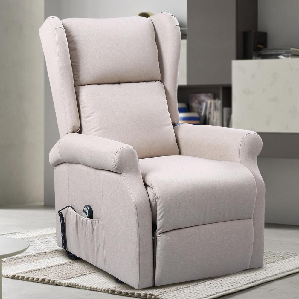 Poltrona Alzapersona Elettrica Motorizzata Reclinabile Tessuto Beige Anziani