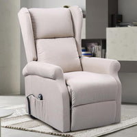 Poltrona Alzapersona Elettrica Motorizzata Reclinabile Tessuto Beige Anziani