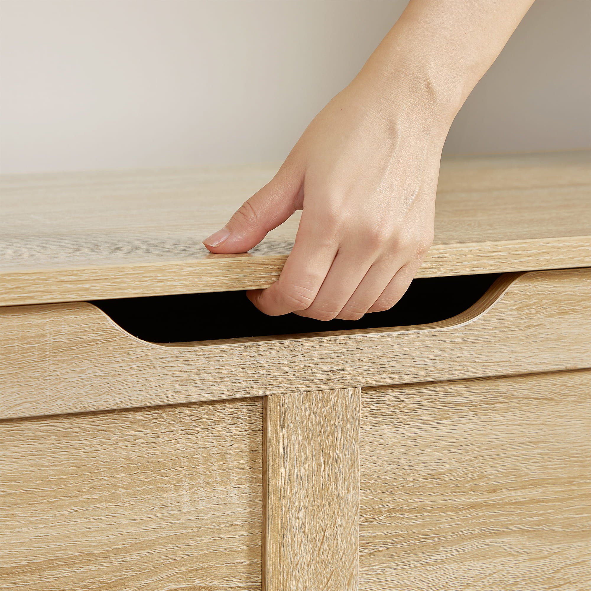 Cassettiera Valora - Rovere Sonoma con maniglie e coperchio incernierato