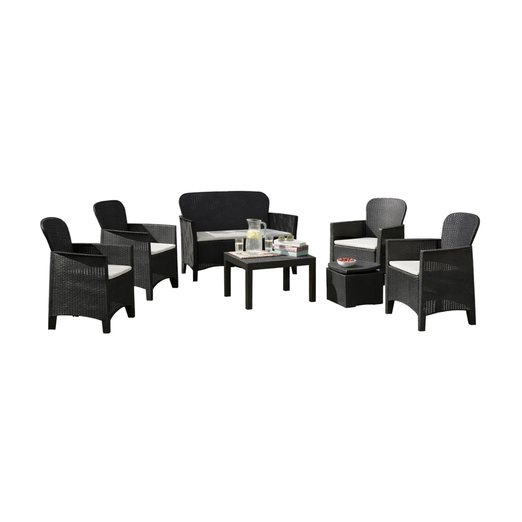 Salottino Outdoor Dervio, set Salotto da Esterno 6 Posti Made in Italy, Nero Antracite