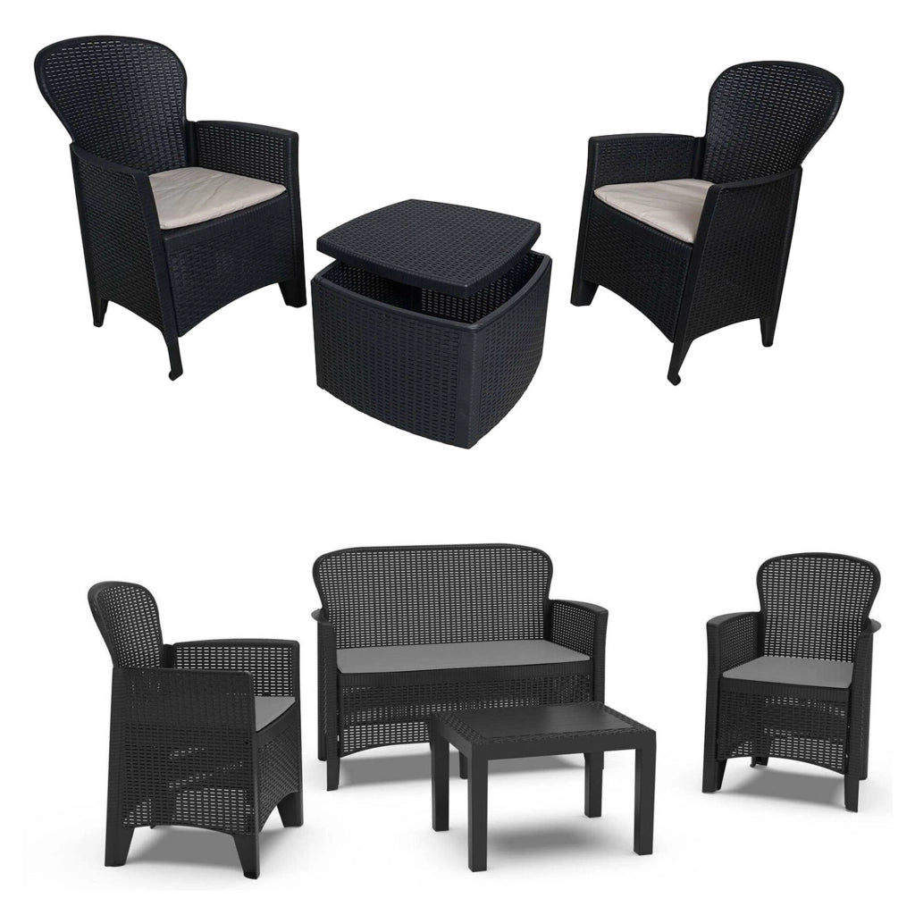 Salottino Outdoor Dervio, set Salotto da Esterno 6 Posti Made in Italy, Nero Antracite