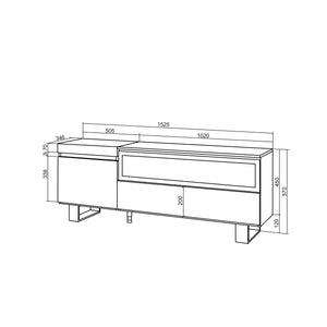Mobile TV Soggiorno, 150x35x57cm, Per TV fino a 65", Camino elettrico, Design industriale, colore Rovere RF3303