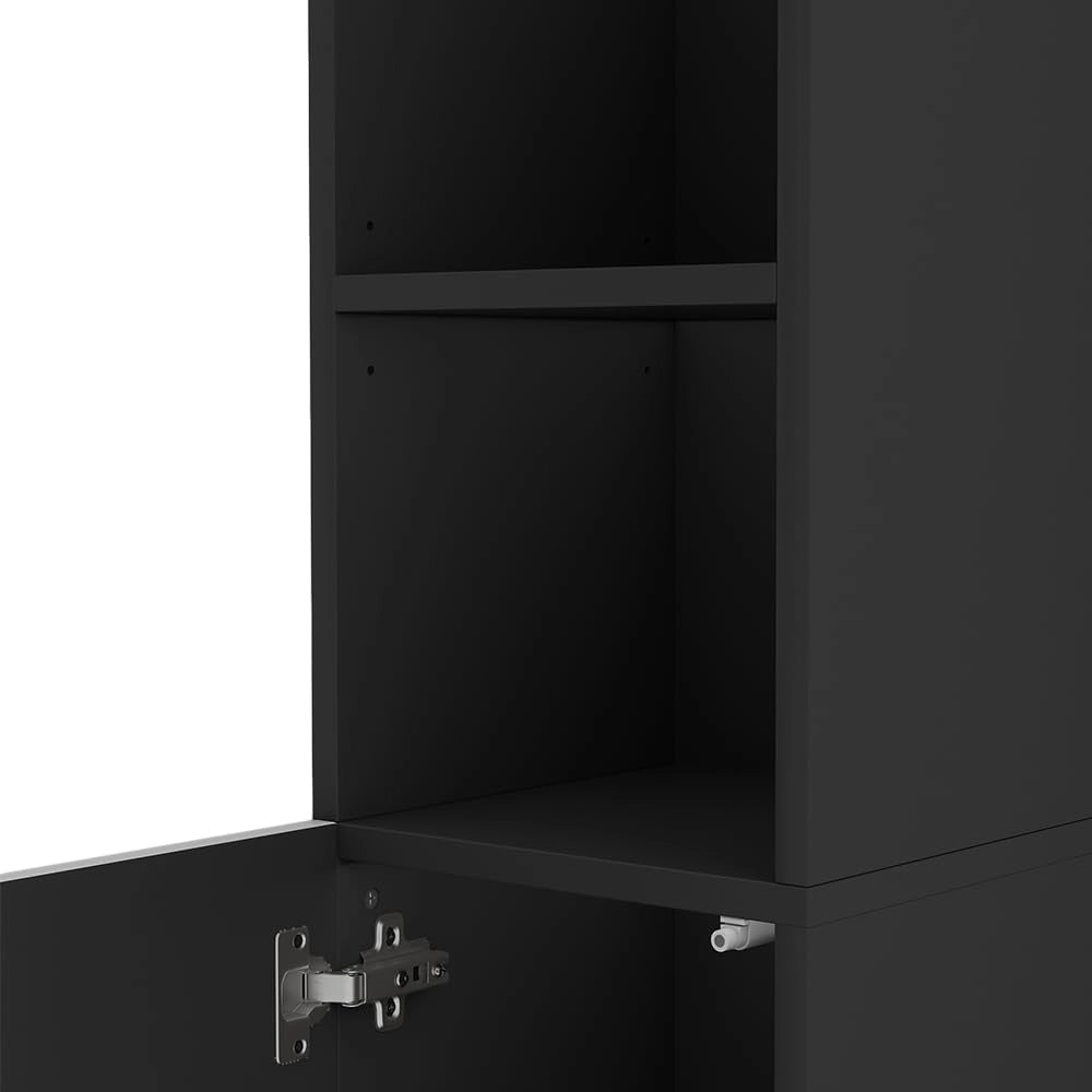 Armadio per il bagno Edge, Nero, 30 x 189.5 cm con 2 ante e 3 scomparti, per la conservazione in bagno con meccanismo push-to-open