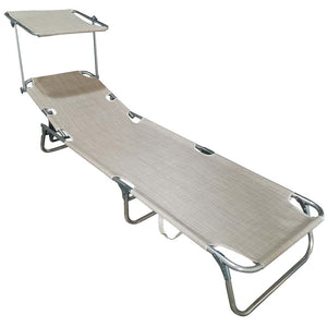 Lettino Prendisole Pieghevole Mare Spiaggia Sdraio con Tettuccio Parasole Beige