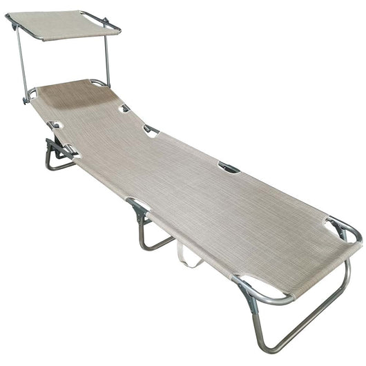 Lettino Prendisole Pieghevole Mare Spiaggia Sdraio con Tettuccio Parasole Beige