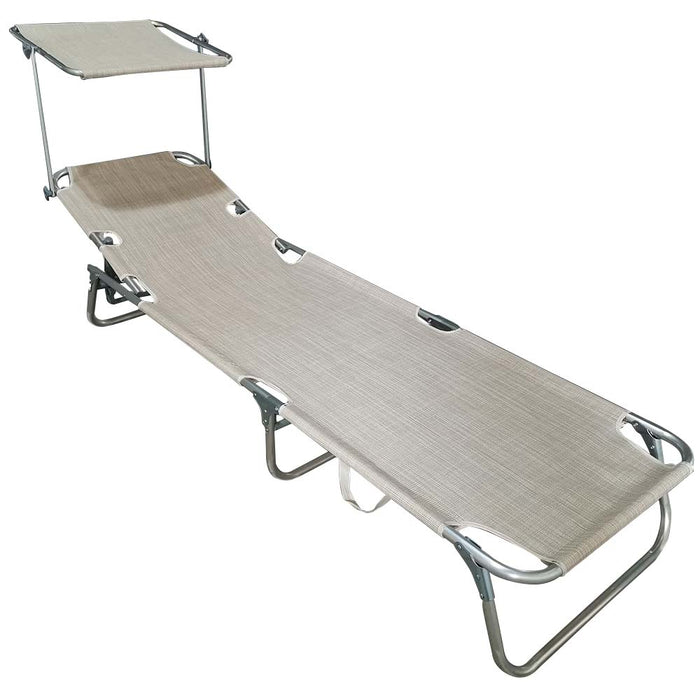 Lettino Prendisole Pieghevole Mare Spiaggia Sdraio con Tettuccio Parasole Beige