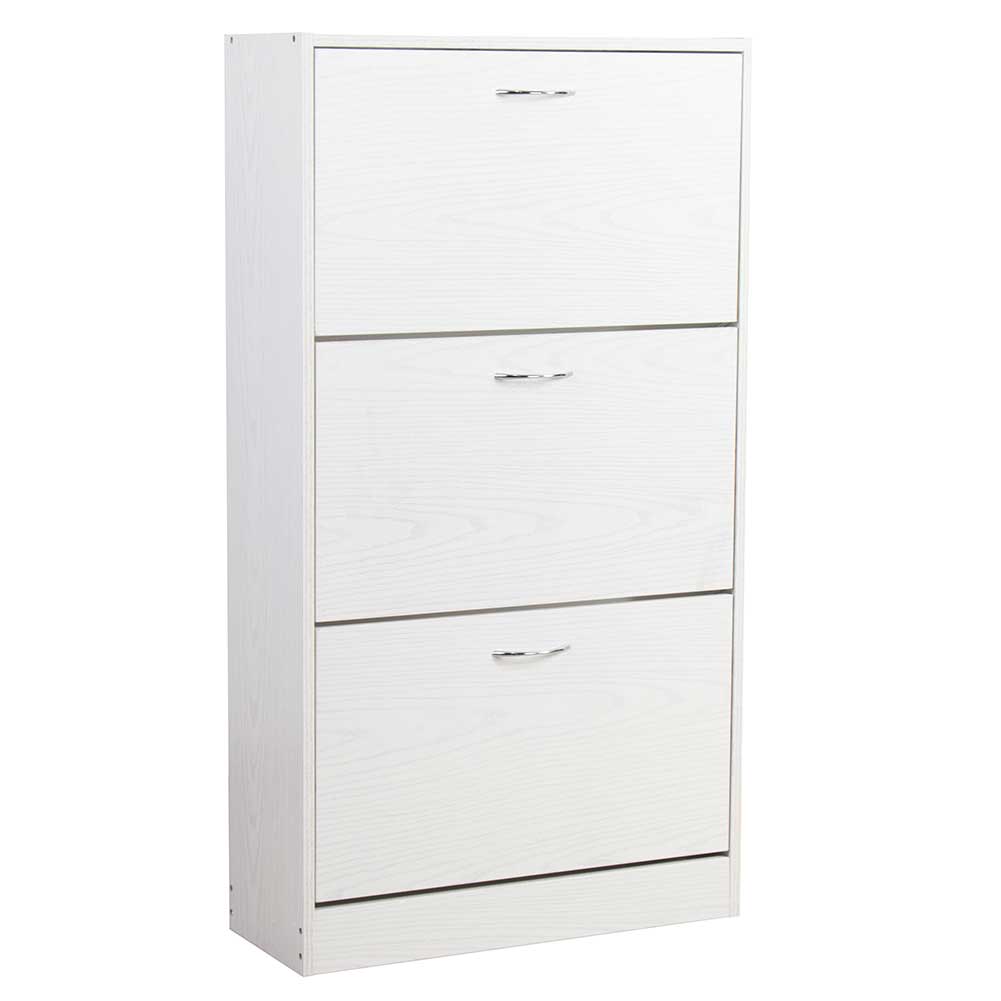 Scarpiera 3 Ante Ripiani Doppia Profondita Legno MDF 63x24x115 Bianco Frassinato