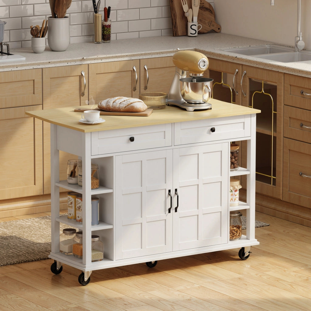 Isola Cucina con Ruote e Piano Pieghevole ¨C Minimal ¨C Bianco